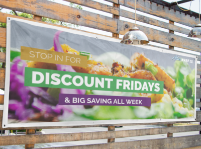 This "Discount Fridays" banner is an example of the type of banner we produce at Atlas Wrap Co.