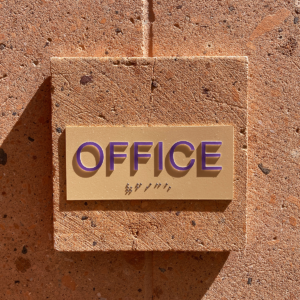 This ADA compliant Office sign uses relief letters and braille to assist the visually impaired to navigate a business building. Get yours through Atlas Wrap Co.