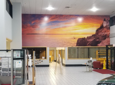 This larger than life photo of the Maine coast was printed on adhesive vinyl and installed by Atlas Wrap Co at our local Toyota Dealership.