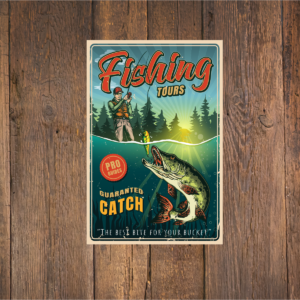 At Atlas Wrap Co, we print and mount custom posters of any size. This is a mock up for fishing tours.