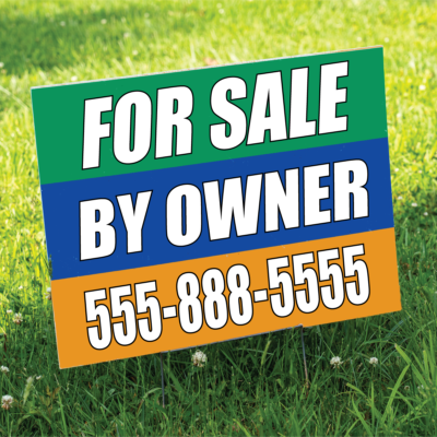 This example of a for Sale by owner yard sign is an example of our custom sign options.